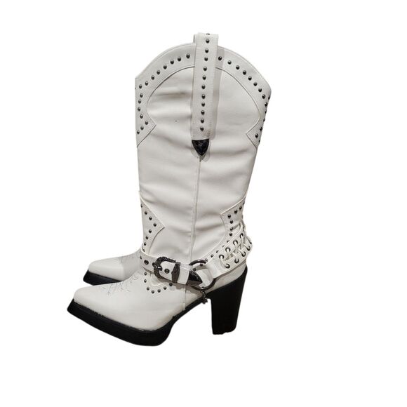 Dolls Kill White Studded Cowboy Boots Harness Western Goth Festival 11
